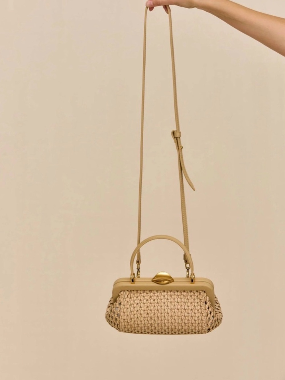 cult gaia Beige Woven Top-Handle Clutch